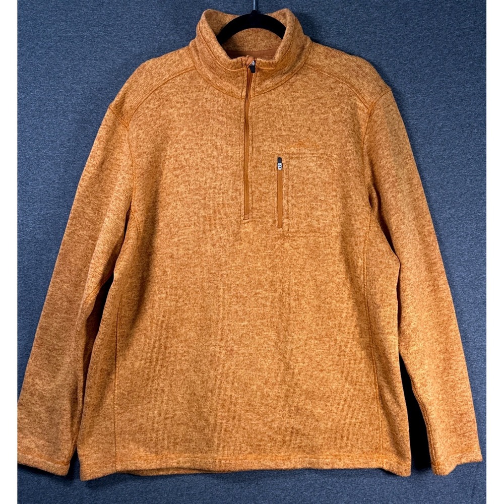 Eddie Bauer Mens XL Orange Heather Quarter Zip Fleece Pullover Sweater hiking